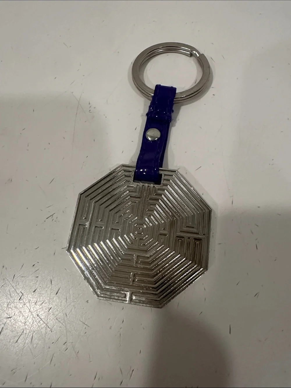 Versace Style Greco Key Engraved Key Chain on Purple Patent Leather Tab